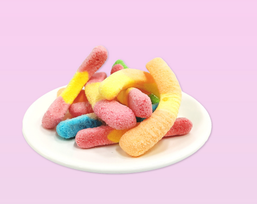 Freeze dried three color caterpillar candy